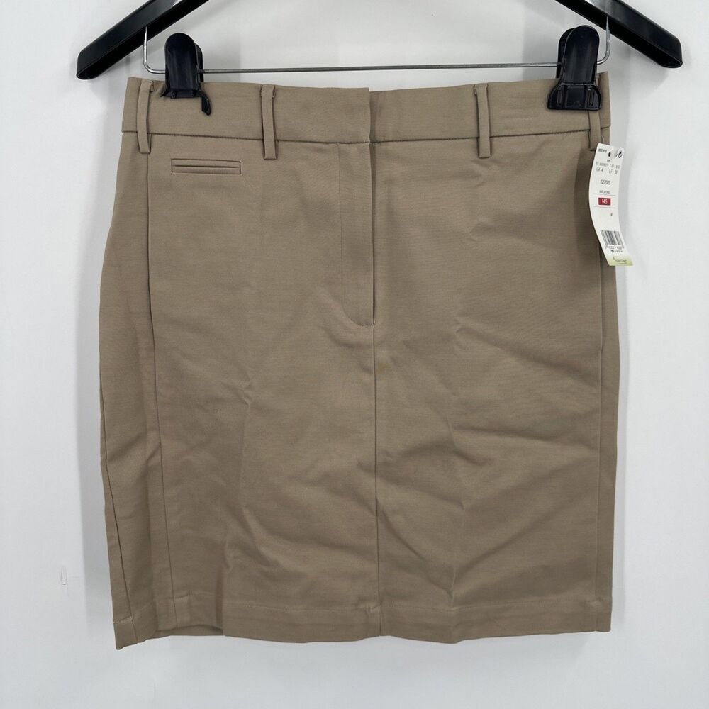 MNG by Mango Pencil Skirt 4 Khaki Cotton Stretch Casual Mini Short Preppy NEW